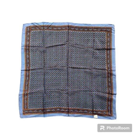 Vintage Scarf Glentex Japan Blue Orange Geometric Square Wrap Accessory 1970s - Picture 3 of 9